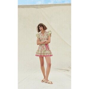 Saylor Anthropologie Paola Mini Dress Smocked Ruffle Floral Printed S NEW 282127